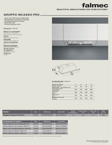 Product information | Falmec GRUPPO PRO INCASSO Groupe filtrant Manuel utilisateur | Fixfr