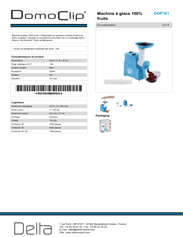 Product information | Domoclip DOP161 Sorbetière Product fiche | Fixfr