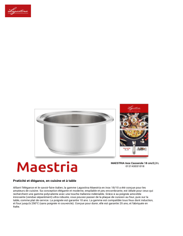 Product information | Lagostina Maestria 18cm inox Casserole Product fiche | Fixfr
