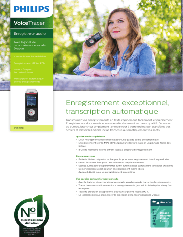 Product information | Philips Voice Tracer DVT2810 Dictaphone Product fiche | Fixfr
