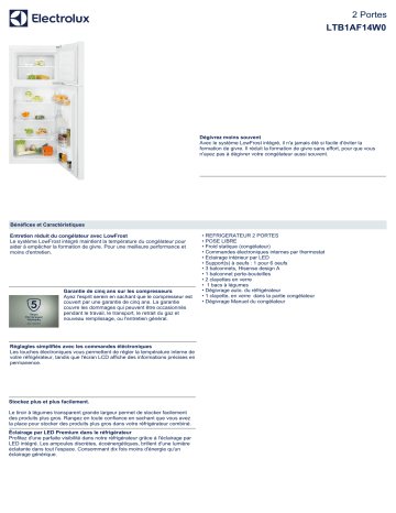 Product information | Electrolux LTB1AF14W0 Réfrigérateur 2 portes Product fiche | Fixfr