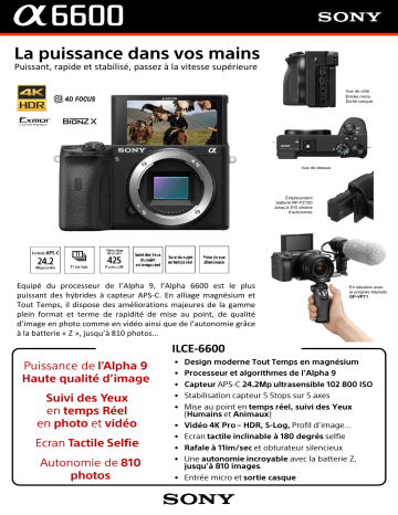 Manuel du propriétaire | Sony A6600 Noir Nu Appareil photo Hybride Owner's Manual | Fixfr