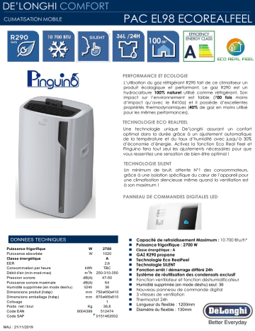 Product information | Delonghi PAC EL98 ECO REALFEEL Climatiseur Product fiche | Fixfr