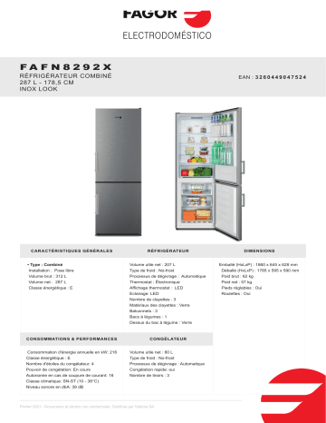 Product information | Fagor FAFN8292X Réfrigérateur combiné Product fiche | Fixfr