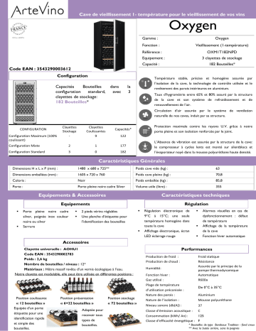 Product information | Artevino OXM1T182NPD Cave à vin vieillissement Product fiche | Fixfr