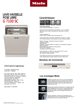 Miele G 7100 SC Lave vaisselle 60 cm Product fiche