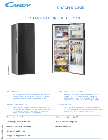 Product information | Candy CHADN 5162MB Réfrigérateur 2 portes Product fiche | Fixfr