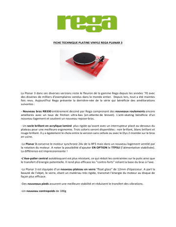 Product information | Rega Planar 3 blanc Platine vinyle Product fiche | Fixfr