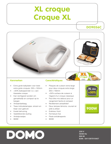 Product information | Domo DO9056C CROQUE XL Croque monsieur Manuel utilisateur | Fixfr