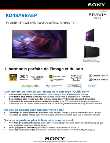 Product information | Sony Bravia KD48A9 Android TV TV OLED Product fiche | Fixfr