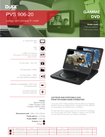 Product information | D-Jix PVS 906-20 Lecteur DVD portable Product fiche | Fixfr