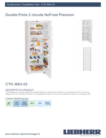 Product information | Liebherr CTN3663-22 Réfrigérateur 2 portes Product fiche | Fixfr