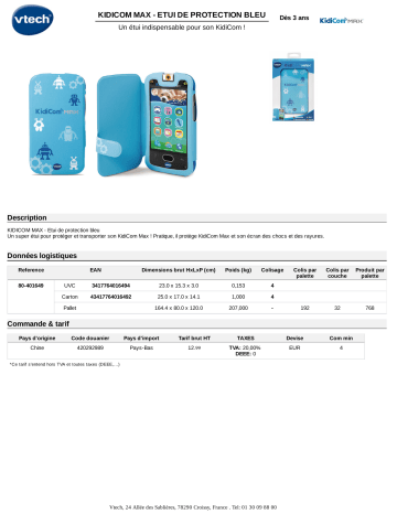 Product information | Vtech de protection KidiCom Max Bleu Etui enfant Product fiche | Fixfr