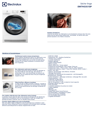 Product information | Electrolux EW7H3351SP Sèche linge pompe à chaleur Product fiche | Fixfr