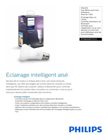 Product information | Philips LED B22 10W Hue White & Colors Ampoule connectée Product fiche | Fixfr