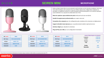 Seiren Mini Quartz | Seiren Mini Mercury | Product information | Razer Seiren Mini Black Micro gamer Product fiche | Fixfr