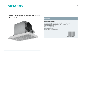 Product information | Siemens LZ21JCC26 Kit de recyclage Product fiche | Fixfr