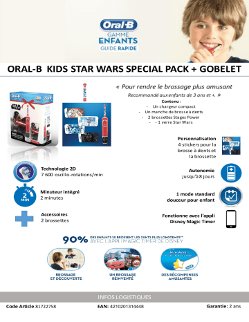 Product information | Oral-B D170 Kids Star Wars SPECIAL EDITION Brosse à dents électrique Product fiche | Fixfr