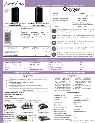 OXG3T199NPD | Product information | Artevino OXG3T199NPG Cave à vin polyvalente Product fiche | Fixfr