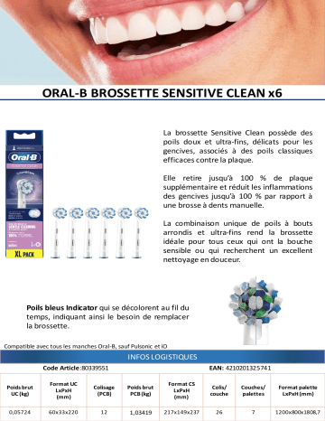 Product information | Oral-B Sensitive Clean x6 Clean and Care Brossette dentaire Product fiche | Fixfr