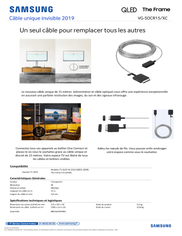 Product information | Samsung 4K (15 mètres) Câble unique invisible Product fiche | Fixfr