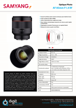 Samyang AF 85 F1.4 Canon RF Objectif pour Hybride Plein Format Product fiche