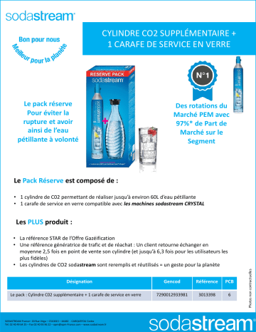Product information | Sodastream Pack Cylindre CO2 60L + 1 carafe verre Bouteille Product fiche | Fixfr