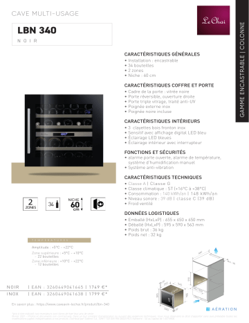 Product information | LE CHAI LBN340 Cave à vin encastrable Manuel utilisateur | Fixfr