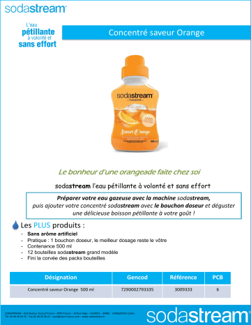 Product information | Sodastream ORANGE 500ml Concentré Product fiche | Fixfr