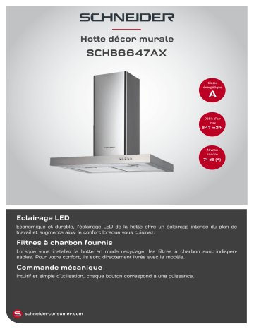 Product information | Schneider SCHB6647AX Hotte décorative murale Product fiche | Fixfr