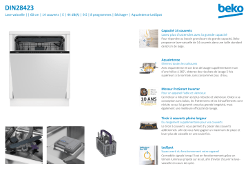 Product information | Beko DIN28423 Lave vaisselle tout intégrable Manuel utilisateur | Fixfr