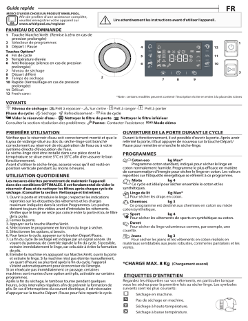 Manuel du propriétaire | Whirlpool FFTM228X3BFR Sèche linge pompe à chaleur Owner's Manual | Fixfr