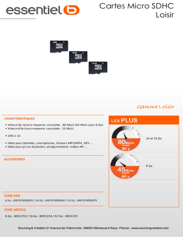 Product information | Essentielb 32Go micro SDHC Loisir Carte Micro SD Product fiche | Fixfr