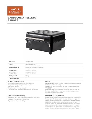 Product information | Traeger RANGER TFT18KLDE Barbecue à pellet Product fiche | Fixfr