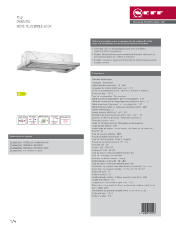 Product information | Neff D46ED22X0 Hotte tiroir Product fiche | Fixfr