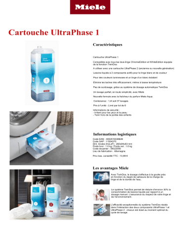 Product information | Miele Cartouche UltraPhase 1 Lessive Product fiche | Fixfr
