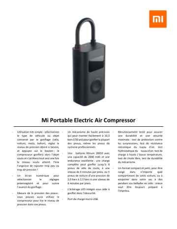 Product information | Xiaomi Mi Portable Air Pump Gonfleur Product fiche | Fixfr