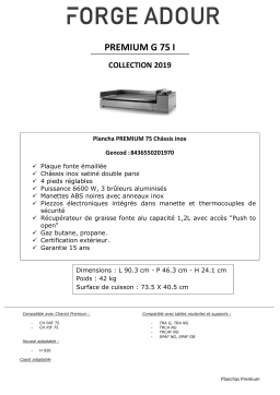 Forge Adour Premium 75 Inox Plancha gaz Product fiche