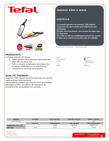 Product information | Tefal à main Ingenio Râpe Product fiche | Fixfr