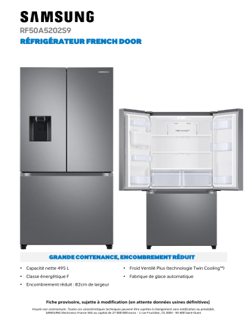 Product information | Samsung RF50A5202S9 Réfrigérateur multi portes Product fiche | Fixfr