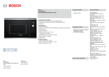 Product information | Bosch BFL554MS0 SERIE 6 Micro ondes encastrable Product fiche | Fixfr