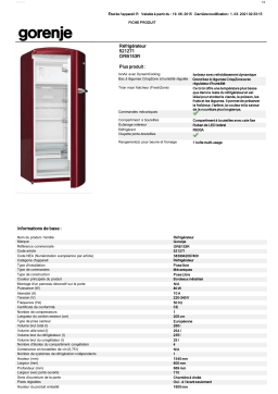 Gorenje ORB153R ROUGE BORDEAUX Réfrigérateur 1 porte Product fiche