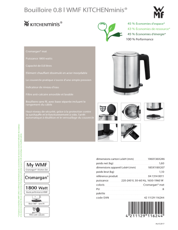 Product information | WMF Kitchen Minis 0.8L Bouilloire Product fiche | Fixfr
