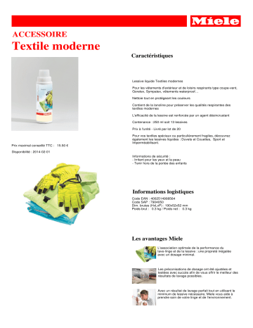 Product information | Miele Liquide Textile Moderne 250ml Lessive Product fiche | Fixfr