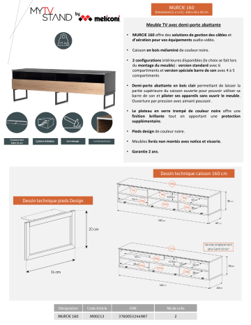 Product information | Meliconi Murcie 160 cm noir Meuble TV Product fiche | Fixfr