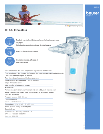 Product information | Beurer Inhalateur IH 55 Inhalateur Product fiche | Fixfr