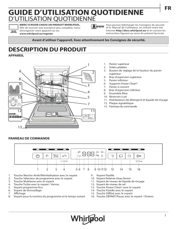 Manuel du propriétaire | Whirlpool WBO3T341PX 6ème SENS Lave vaisselle encastrable Owner's Manual | Fixfr