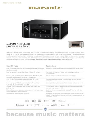 Product information | Marantz CD Melody X MCR612 Noir Amplificateur HiFi Product fiche | Fixfr
