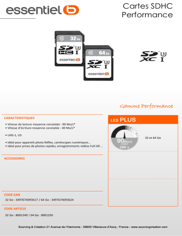 Product information | Essentielb 64Go SDXC Performances Carte SD Product fiche | Fixfr