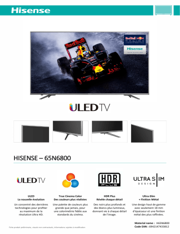 Product information | Hisense H65N6800 TV LED Product fiche | Fixfr